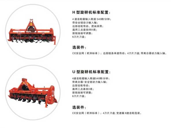 马斯奇奥H、U型旋耕机标准配置表