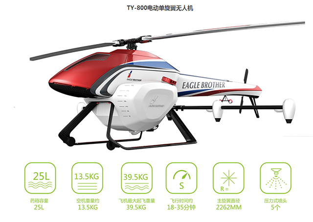 天鹰兄弟TY-800电动单旋翼无人机